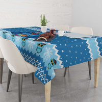 Personalized Trippy Catmas Tablecloth Cute Blue Derpy Cat and Owl Companion - Wonder Print Shop