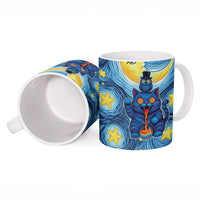 Trippy Cat and Owl Ceramic Mug Starry Psychedelic Vibes - Wonder Print Shop