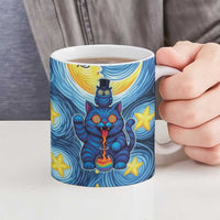 Trippy Cat and Owl Ceramic Mug Starry Psychedelic Vibes - Wonder Print Shop