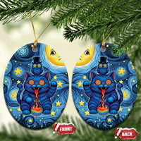 Trippy Cat and Owl Ceramic Ornament Starry Psychedelic Vibes - Wonder Print Shop