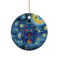 Trippy Cat and Owl Ceramic Ornament Starry Psychedelic Vibes - Wonder Print Shop