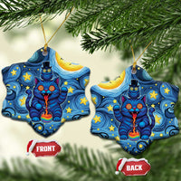 Trippy Cat and Owl Ceramic Ornament Starry Psychedelic Vibes - Wonder Print Shop
