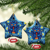 Trippy Cat and Owl Ceramic Ornament Starry Psychedelic Vibes - Wonder Print Shop