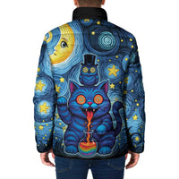 Trippy Cat and Owl Padded Jacket Starry Psychedelic Vibes - Wonder Print Shop