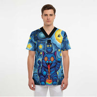 Trippy Cat and Owl Scrub Top Starry Psychedelic Vibes - Wonder Print Shop