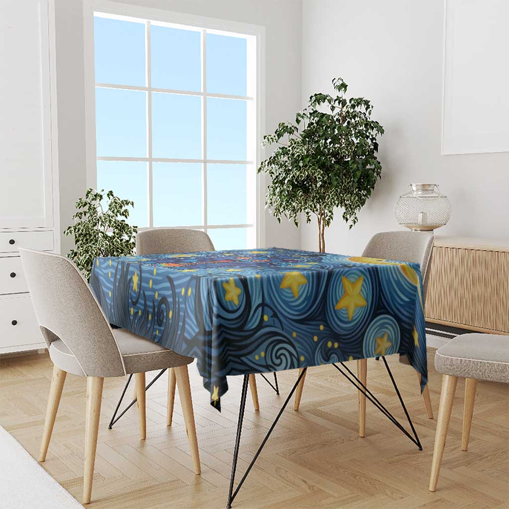 Trippy Cat and Owl Tablecloth Starry Psychedelic Vibes - Wonder Print Shop