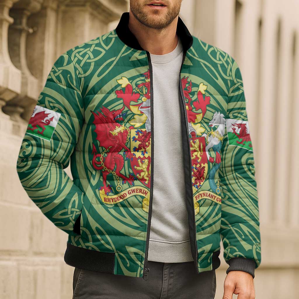 Personalized Carmarthenshire Wales Bomber Puffer Jacket Map and Emblem Celtic Style - Wonder Print Shop