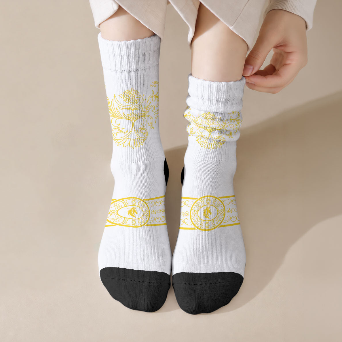 Mexican Mariachi Charro Suit Crew Socks Dia de los Muertos Mexico Fiesta - White