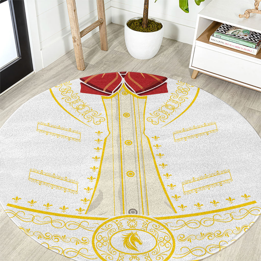 Mexican Mariachi Charro Suit Round Carpet Dia de los Muertos Mexico Fiesta - White