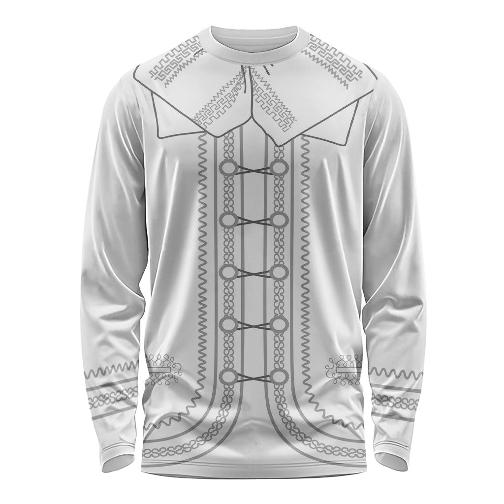 Mexican Mariachi Charro Suit Long Sleeve Shirt Viva Mexico Dia de los Muertos  - White