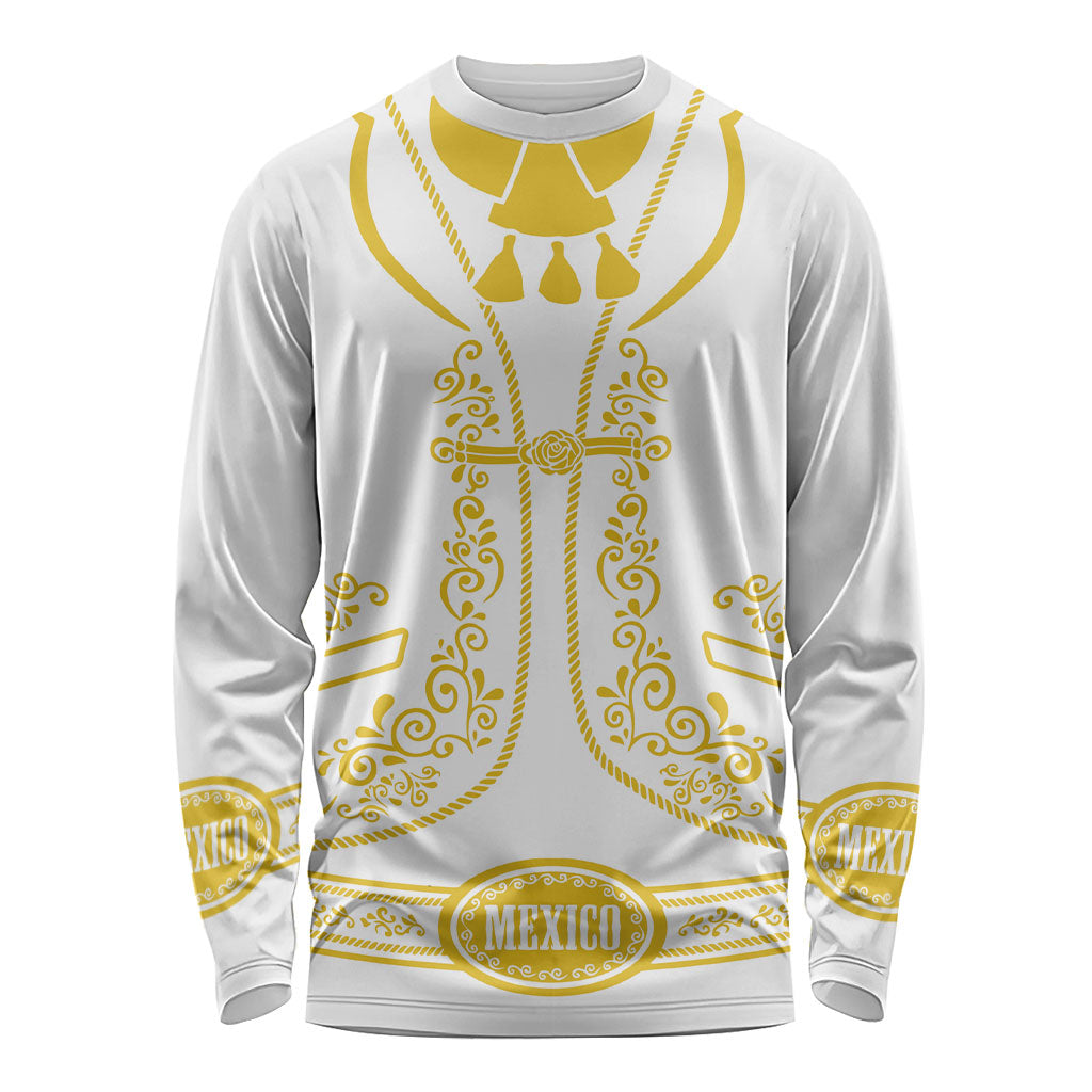 Mexican Mariachi Charro Suit Long Sleeve Shirt Dia de los Muertos Mexico Festival  - White