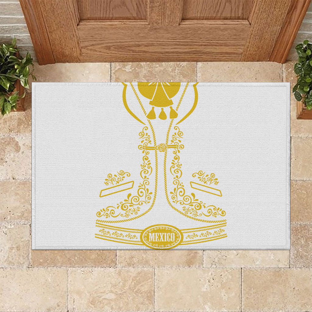 Mexican Mariachi Charro Suit Rubber Doormat Dia de los Muertos Mexico Festival  - White
