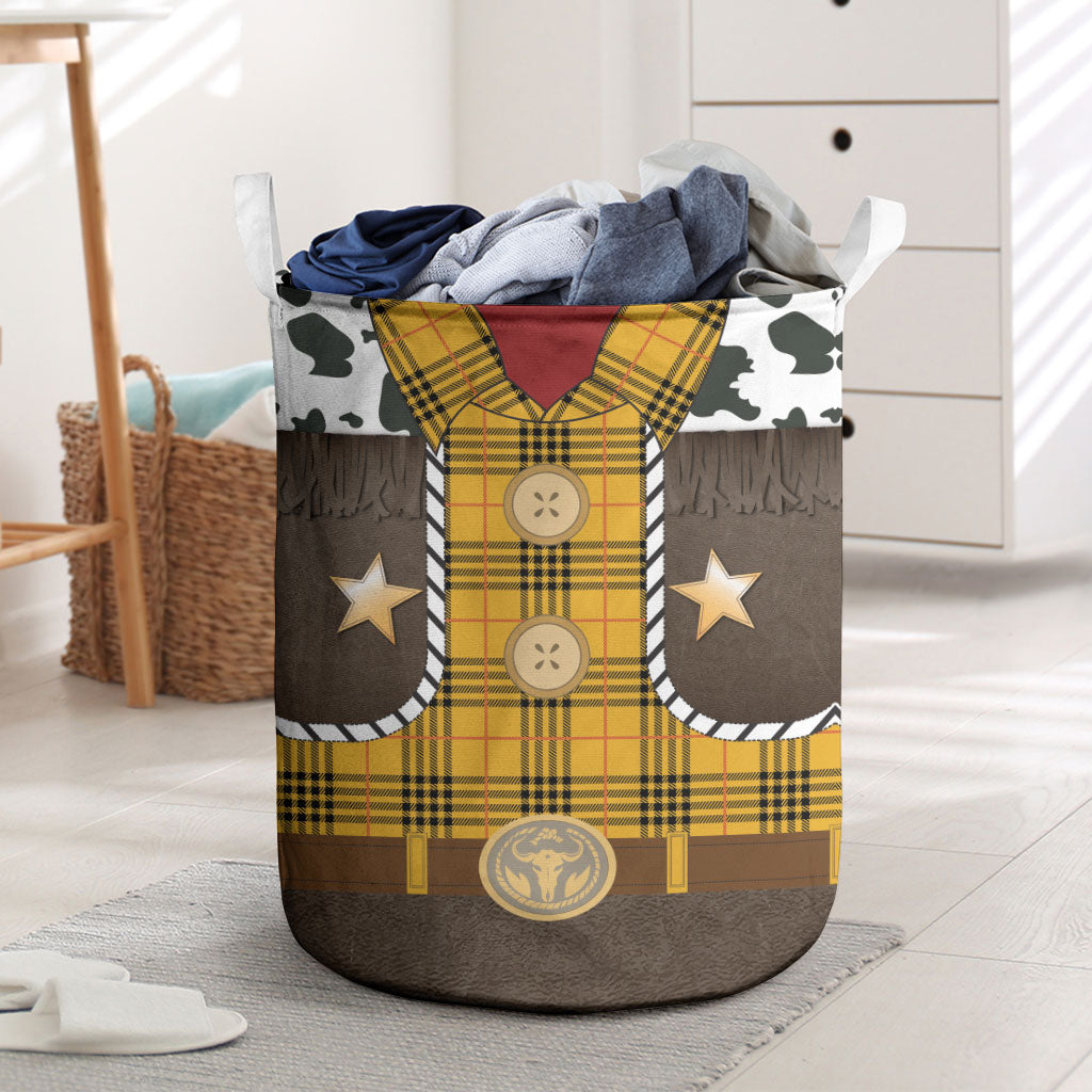 Western Cowboy Tartan Costume Laundry Basket Cow Print Plaid Rodeo