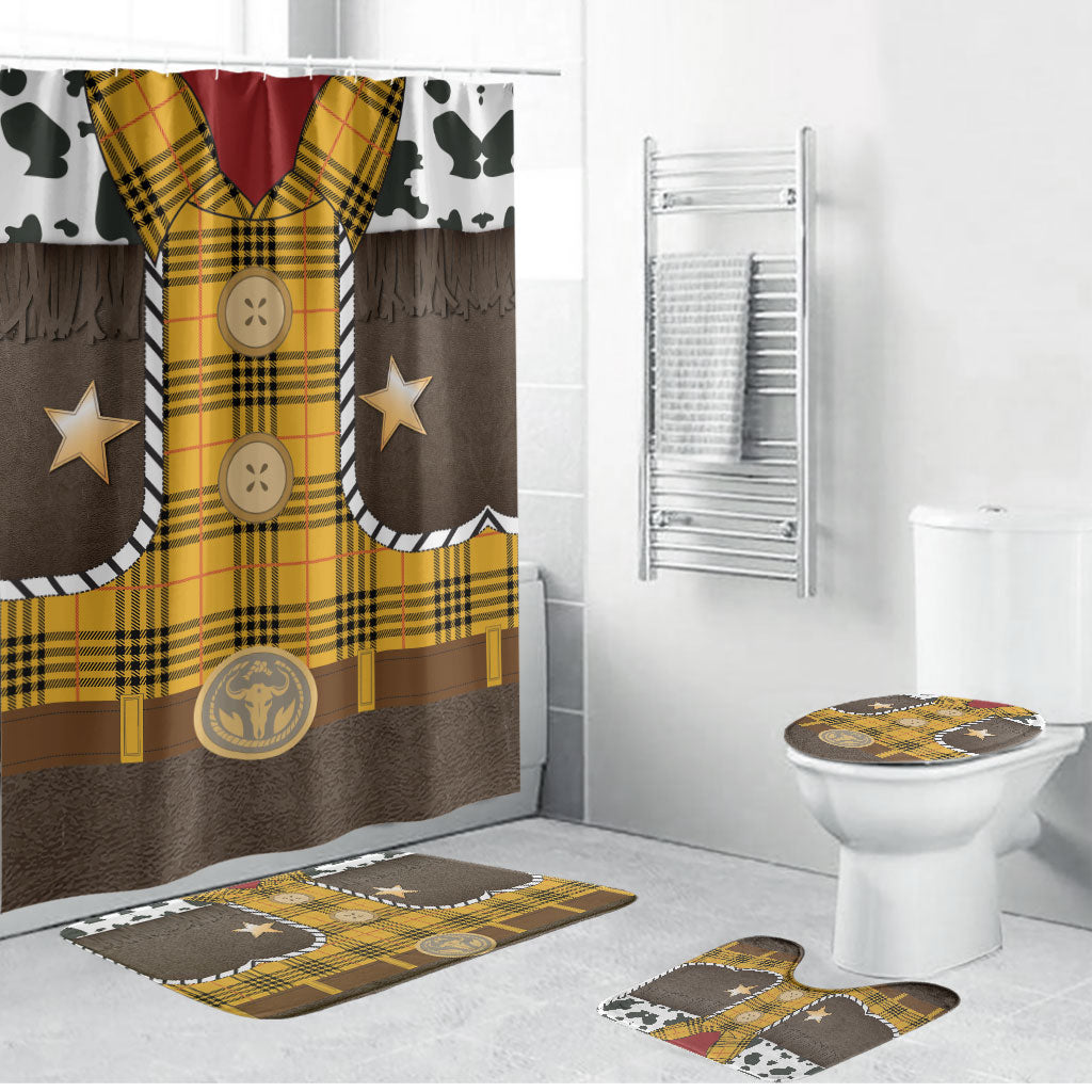 Western Cowboy Tartan Costume Bathroom Set Cow Print Plaid Rodeo