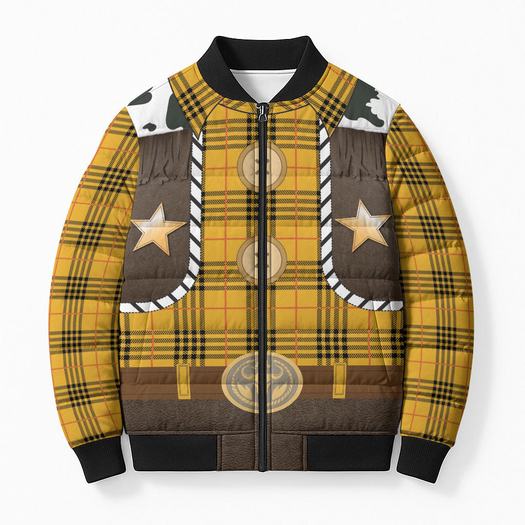 Western Cowboy Tartan Costume Bomber Puffer Jacket Cow Print Plaid Rodeo