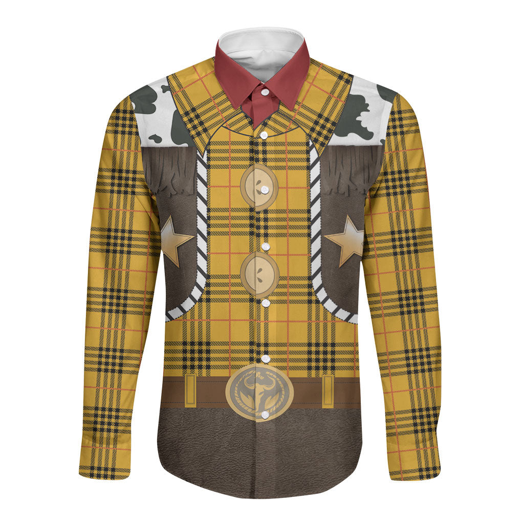 Western Cowboy Tartan Costume Long Sleeve Button Shirt Cow Print Plaid Rodeo