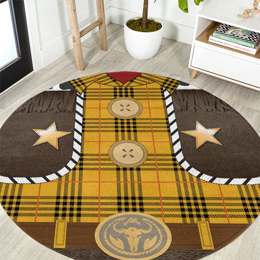 Western Cowboy Tartan Costume Round Carpet Cow Print Plaid Rodeo