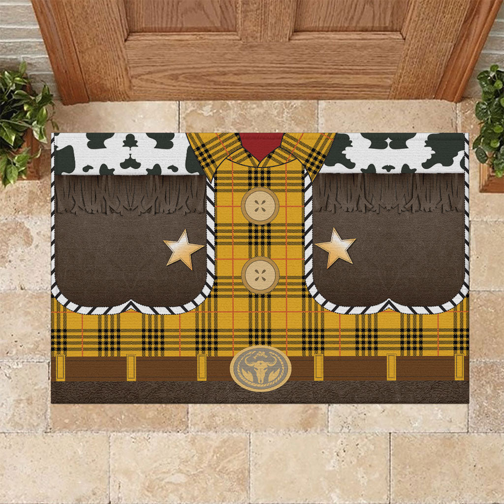 Western Cowboy Tartan Costume Rubber Doormat Cow Print Plaid Rodeo