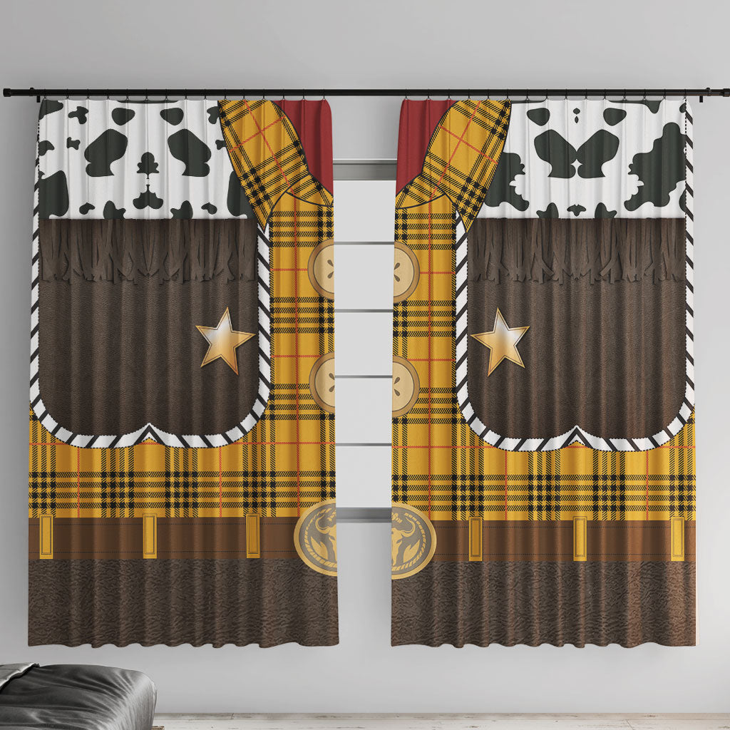 Western Cowboy Tartan Costume Window Curtain Cow Print Plaid Rodeo