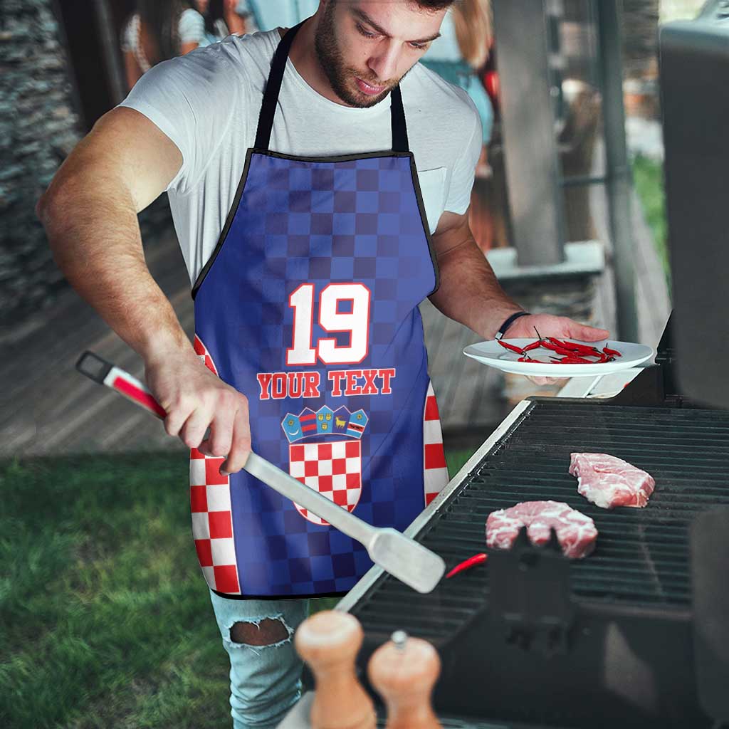 Custom Croatia National Heritage Apron Blue Checkered Croatian Pride - Wonder Print Shop