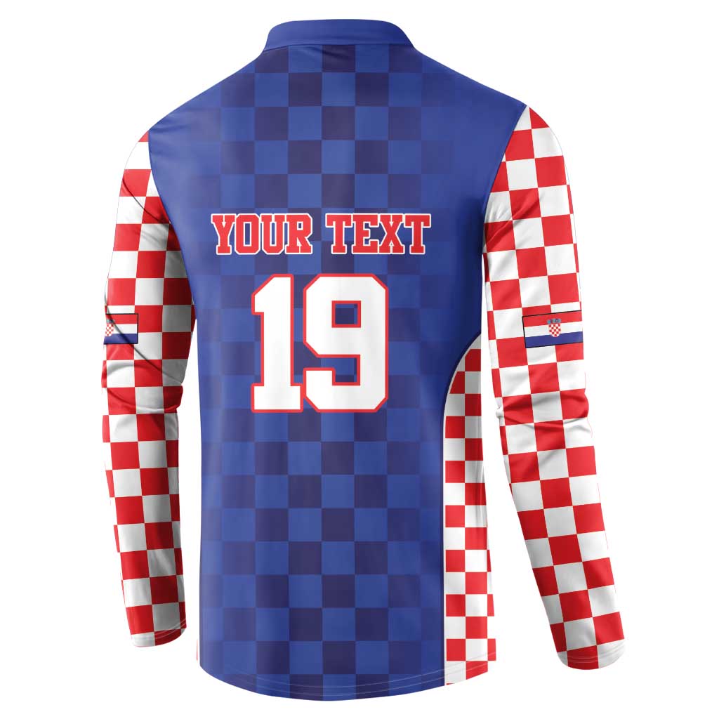 Custom Croatia National Heritage Button Sweatshirt Blue Checkered Croatian Pride - Wonder Print Shop