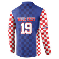 Custom Croatia National Heritage Button Sweatshirt Blue Checkered Croatian Pride - Wonder Print Shop