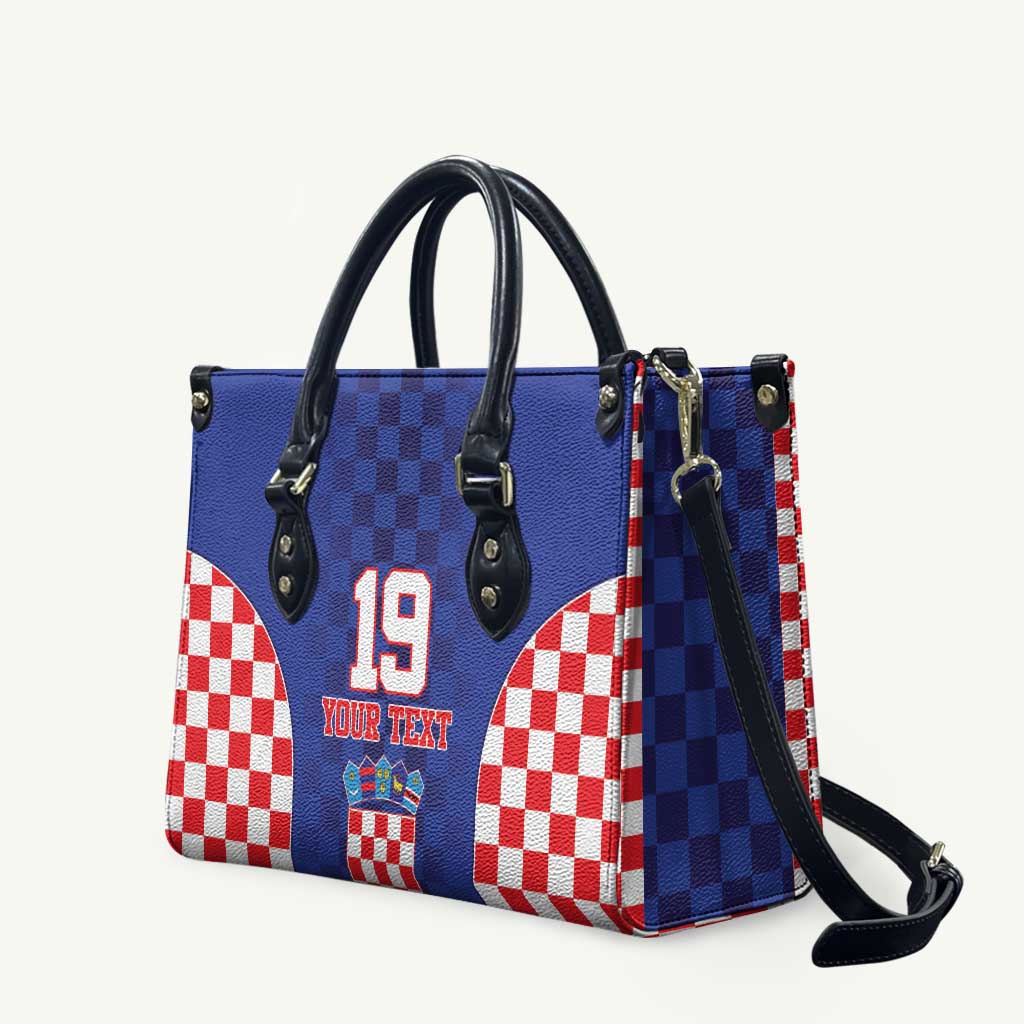 Custom Croatia National Heritage Leather Bag Blue Checkered Croatian Pride - Wonder Print Shop