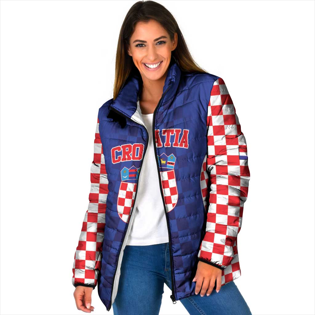 Custom Croatia National Heritage Padded Jacket Blue Checkered Croatian Pride - Wonder Print Shop