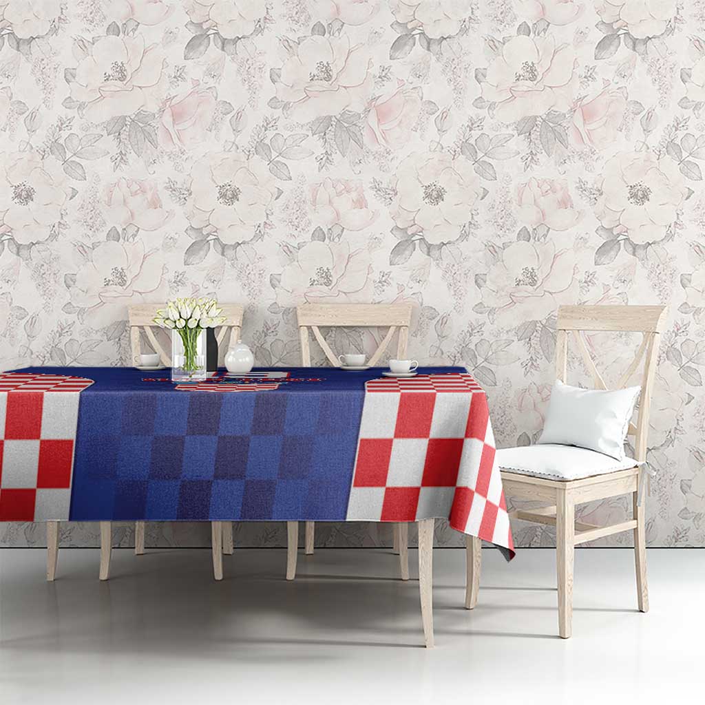Custom Croatia National Heritage Tablecloth Blue Checkered Croatian Pride - Wonder Print Shop