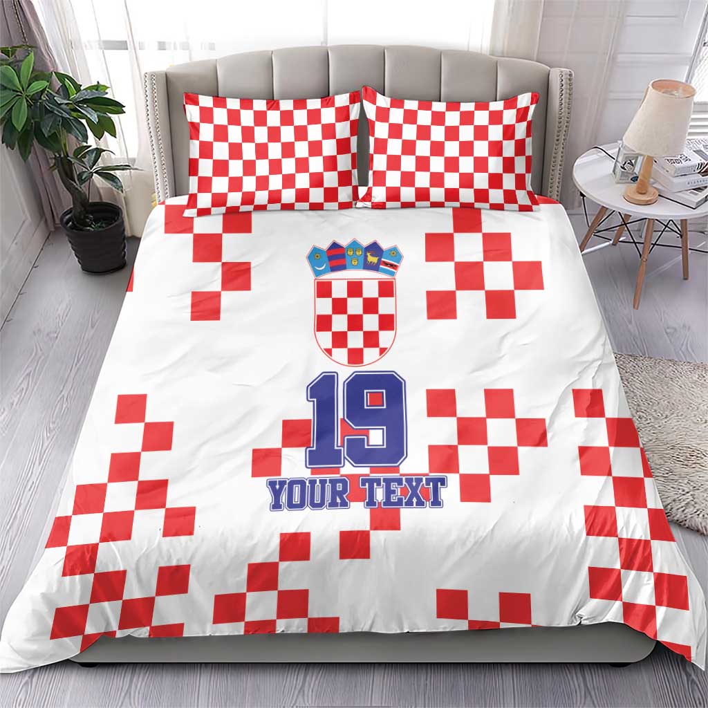 Custom Croatia National Heritage Bedding Set Red and White Checkerboard Design - Wonder Print Shop