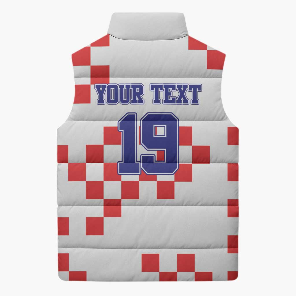 Custom Croatia National Heritage Sleeveless Puffer Jacket Red and White Checkerboard Design - Wonder Print Shop