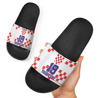 Custom Croatia National Heritage Slide Sandals Red and White Checkerboard Design - Wonder Print Shop