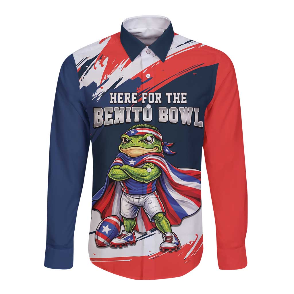Benito Bowl Puerto Rican Football Long Sleeve Button Shirt Coquí Frog Puerto Rican