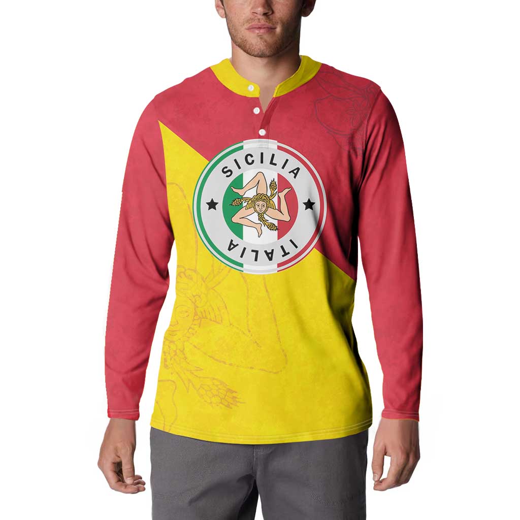 Italy Sicilia Button Sweatshirt Triskeles With Lemons - Wonder Print Shop