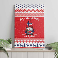Red Nordic gnome Christmas canvas wall art leaning with stars and reindeer silhouette border