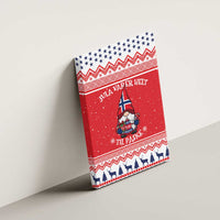Red Nordic gnome Christmas canvas wall art on wall with stars and reindeer border strip
