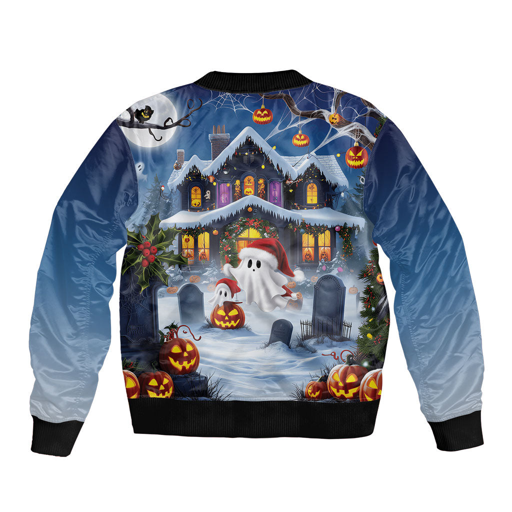 Halloween Christmas Bomber Jacket Funny Ghost Santa Christmas