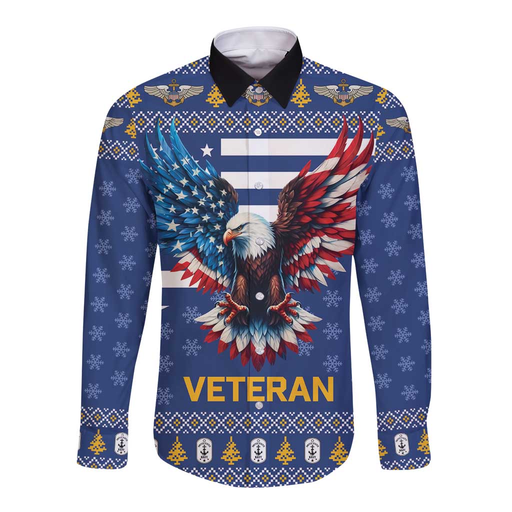 US Navy 250th Anniversary Veteran Long Sleeve Button Shirt - Wonder Print Shop