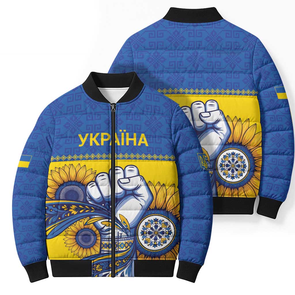 Ukraine Sunflowers Hand Bomber Puffer Jacket with Ukrainian Folk Pattern - Wonder Print Shop