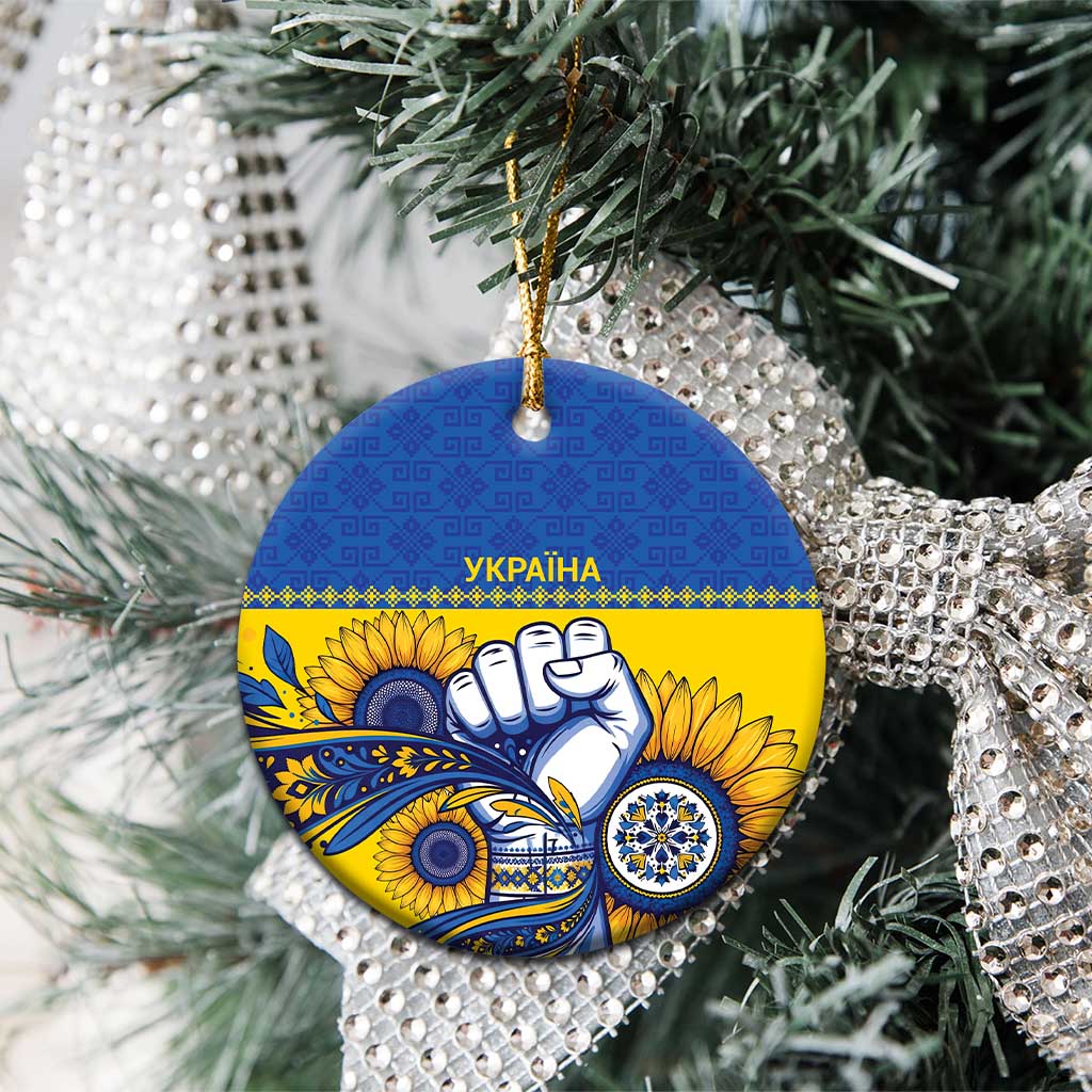 Ukraine Sunflowers Hand Ceramic Ornament with Ukrainian Folk Pattern - Wonder Print Shop