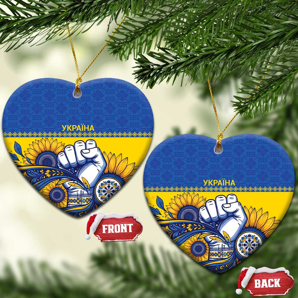 Ukraine Sunflowers Hand Ceramic Ornament with Ukrainian Folk Pattern - Wonder Print Shop