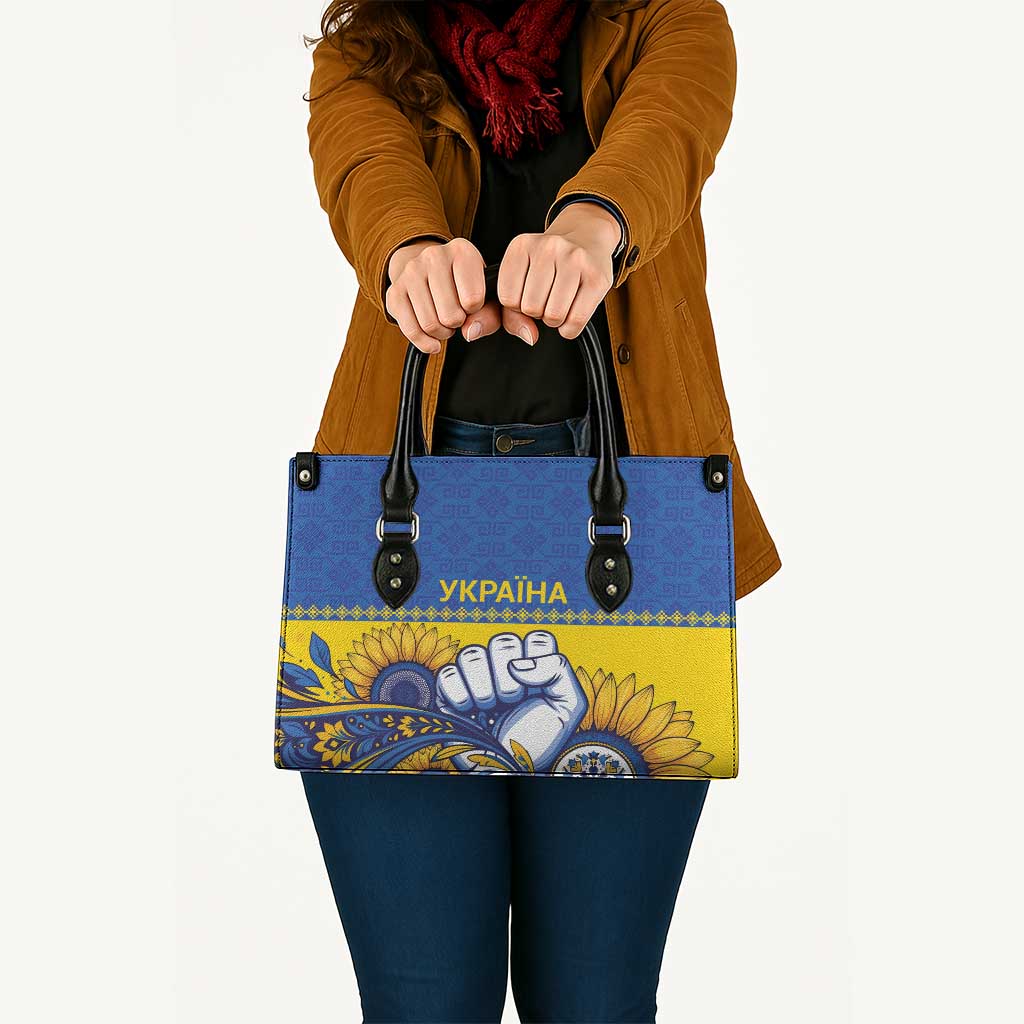 Ukraine Sunflowers Hand Leather Bag with Ukrainian Folk Pattern - Wonder Print Shop