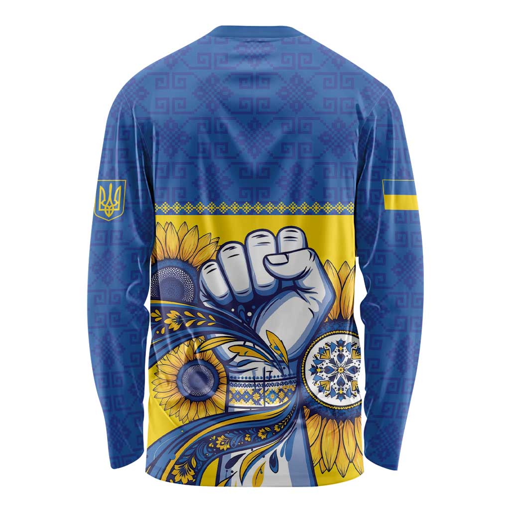 Ukraine Sunflowers Hand Long Sleeve Shirt with Ukrainian Folk Pattern - Wonder Print Shop