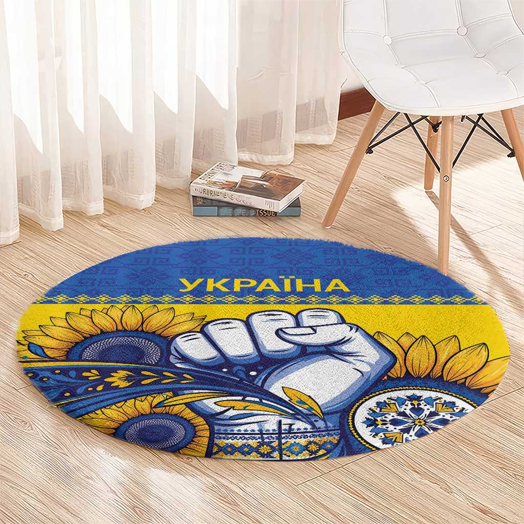 Ukraine Sunflowers Hand Round Carpet with Ukrainian Folk Pattern - Wonder Print Shop