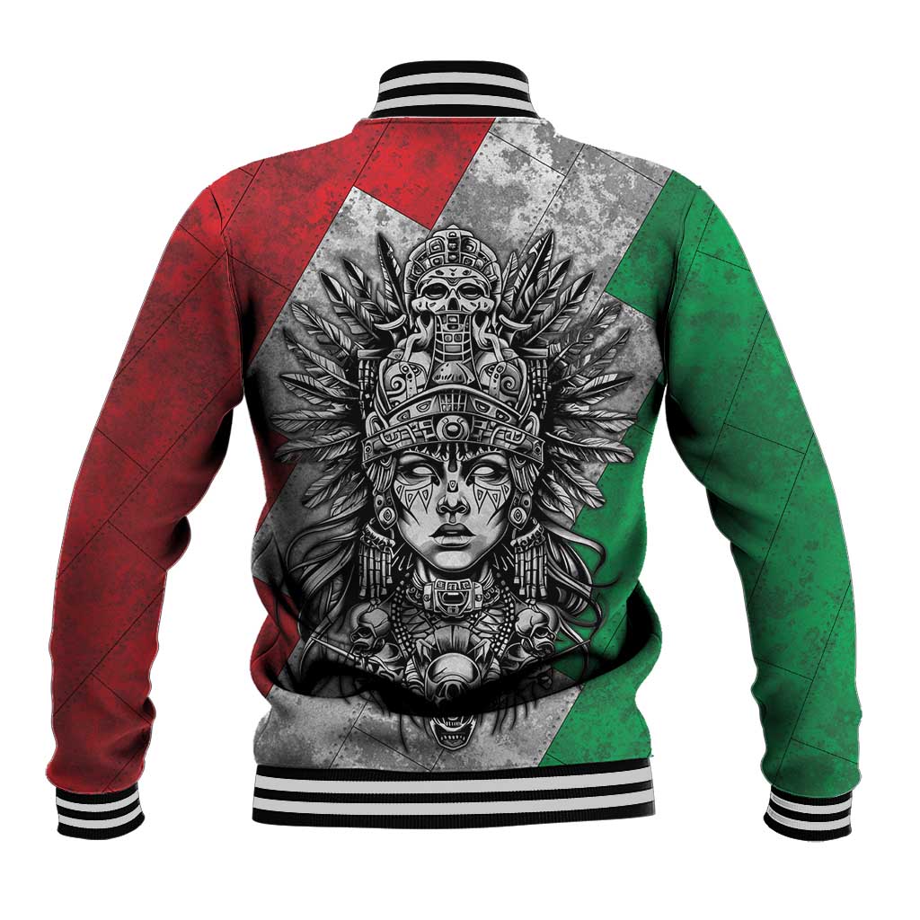 Mexico Aztec Warrior Goddess Baseball Jacket Aztec Tribal Skull Tricolor Armor