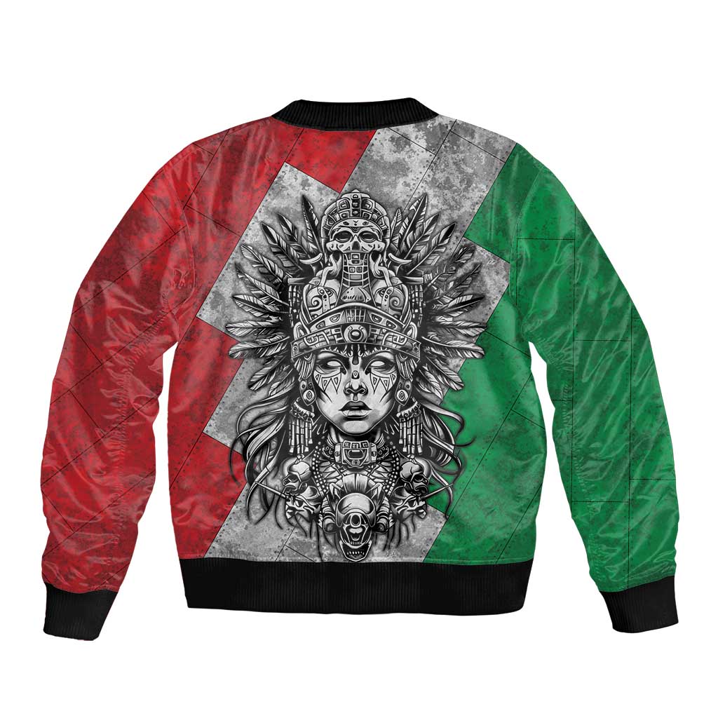 Mexico Aztec Warrior Goddess Bomber Jacket Aztec Tribal Skull Tricolor Armor