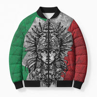 Mexico Aztec Warrior Goddess Bomber Puffer Jacket Aztec Tribal Skull Tricolor Armor