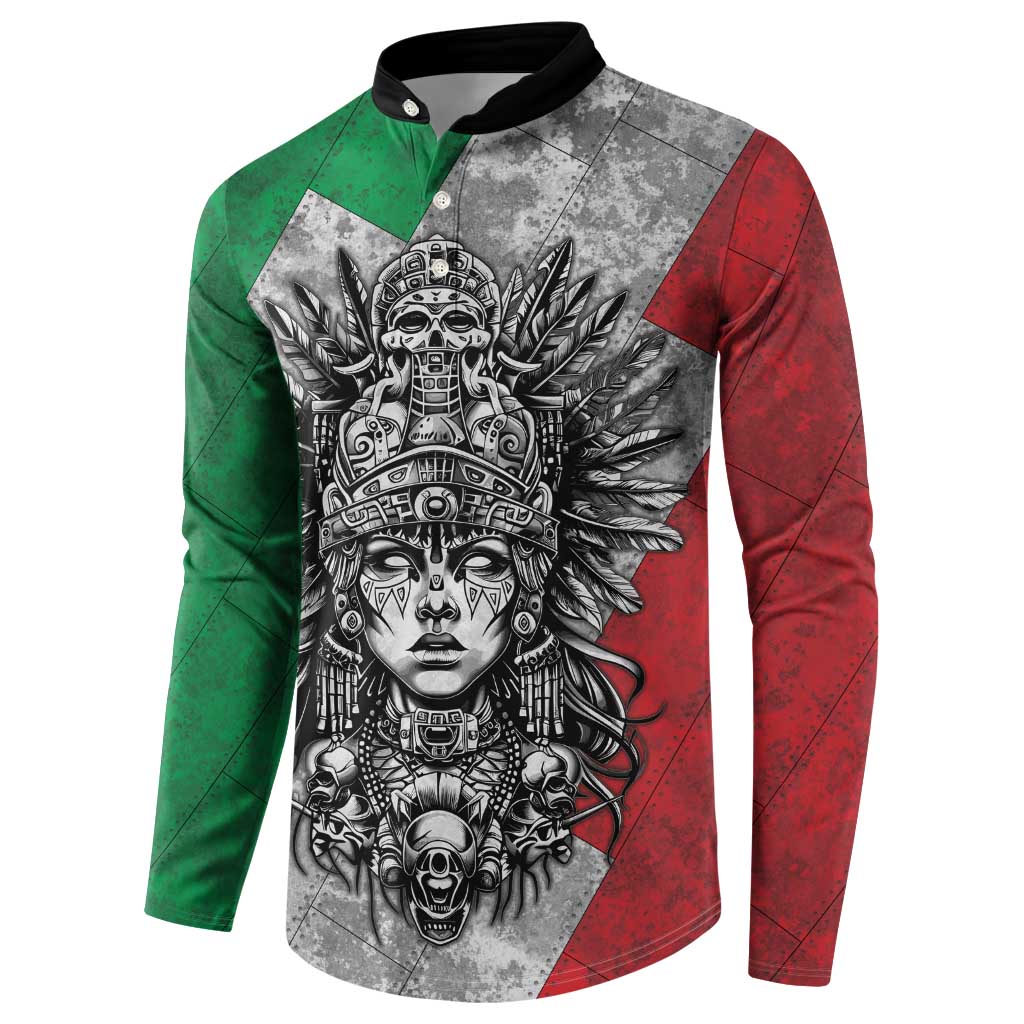 Mexico Aztec Warrior Goddess Button Sweatshirt Aztec Tribal Skull Tricolor Armor