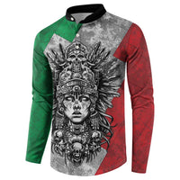 Mexico Aztec Warrior Goddess Button Sweatshirt Aztec Tribal Skull Tricolor Armor