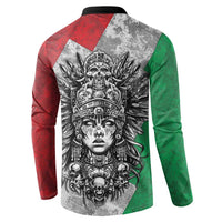 Mexico Aztec Warrior Goddess Button Sweatshirt Aztec Tribal Skull Tricolor Armor